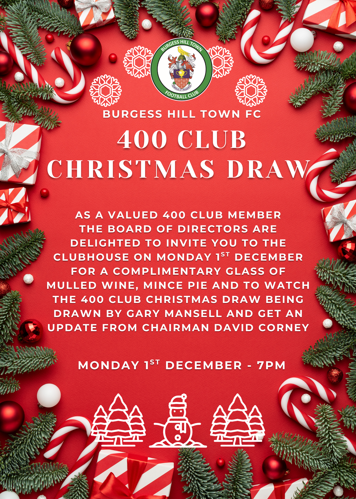 400 Club Members Christmas Draw Invite – Burgess Hill Town FC