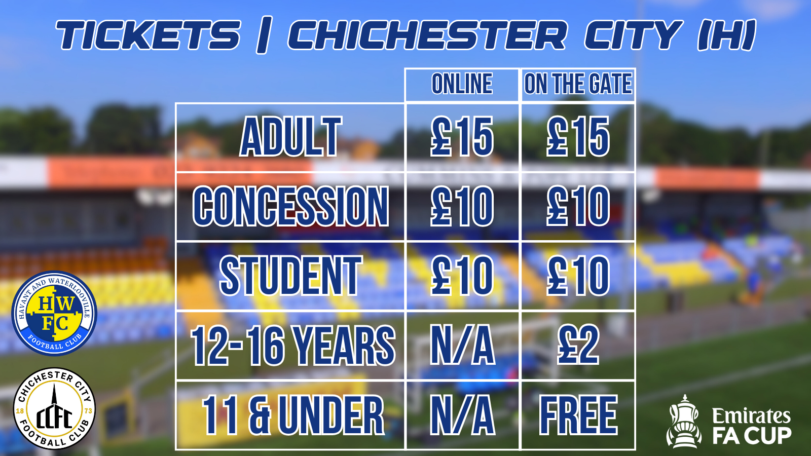 FA Cup Tickets | Chichester City (H) – Havant & Waterlooville FC