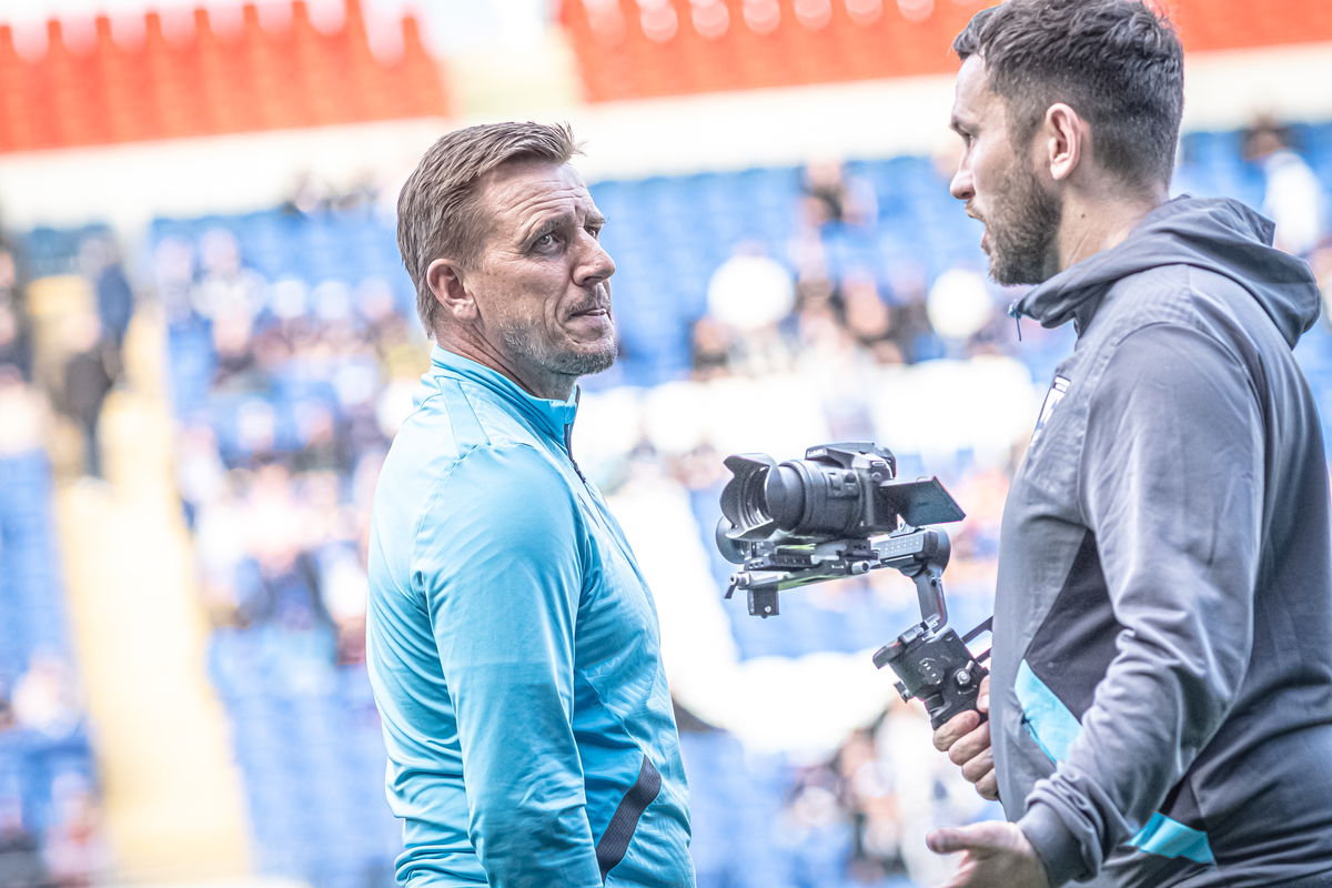 Manager Tony Pennock with club videographer Ryan Evans at the Cardiff City Stadium