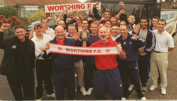 The Worthing squad prepare to board the coach to Rotherham 